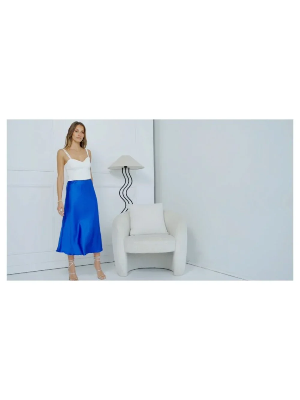 Flowy Satin Midi Skirt High Waist A-Line Women's Business Casual